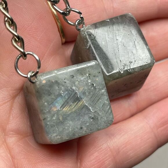 Labradorite cube keychain key ring flash 1” pendant chain NEW hand crafted - Picture 5 of 8